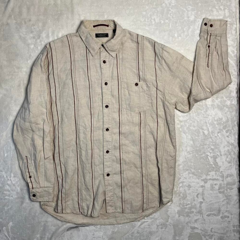 Tommy Bahama Island Soft Linen Shirt Mens M Button Up Long Sleeve Brown Beach - Picture 2 of 8